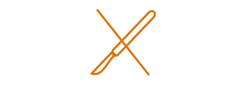 Orange scalpel icon crossed out.