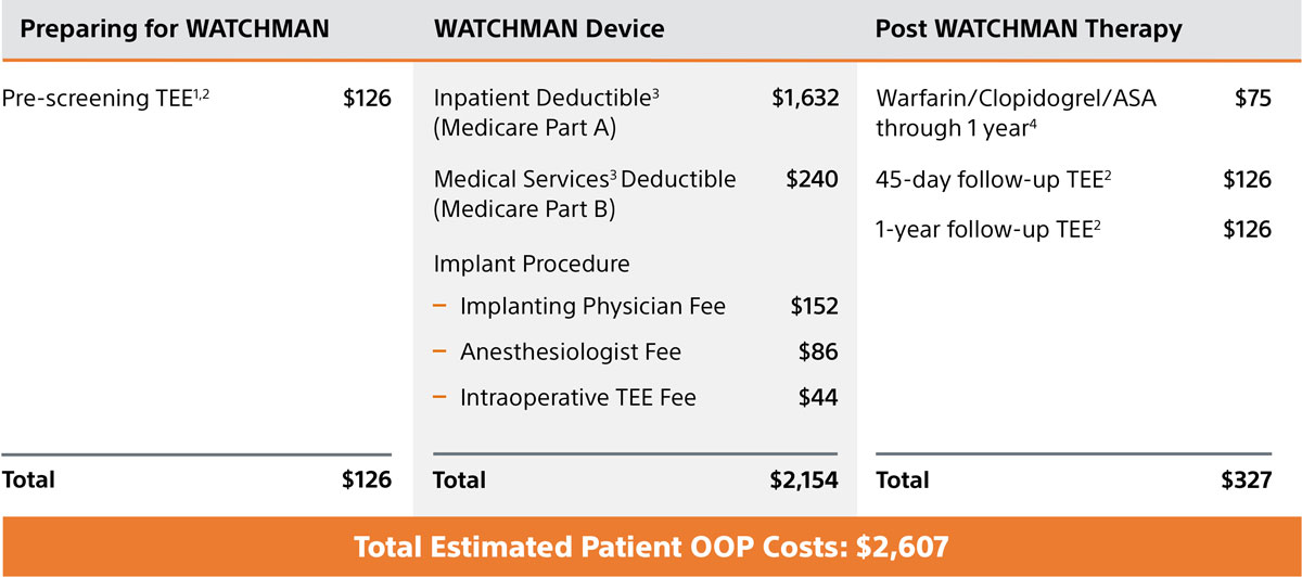 Chart of estimated Medicare patient out-of-pocket costs in 2024 for the WATCHMAN device.