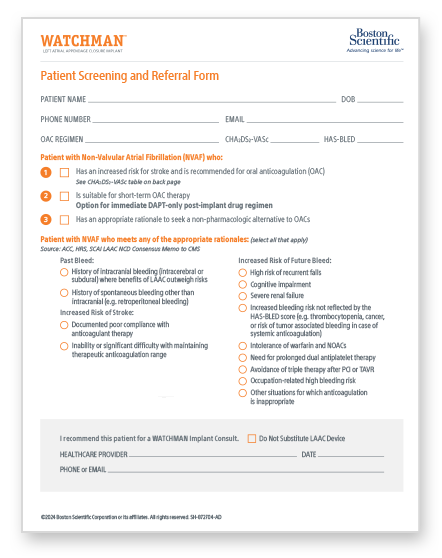 WATCHMAN Patient Referral Form Thumbnail.