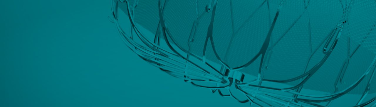 Close up view of the WATCHMAN implant on a blue background