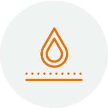 A gray cirlce with an orange drop icon over dotted and solid lines.